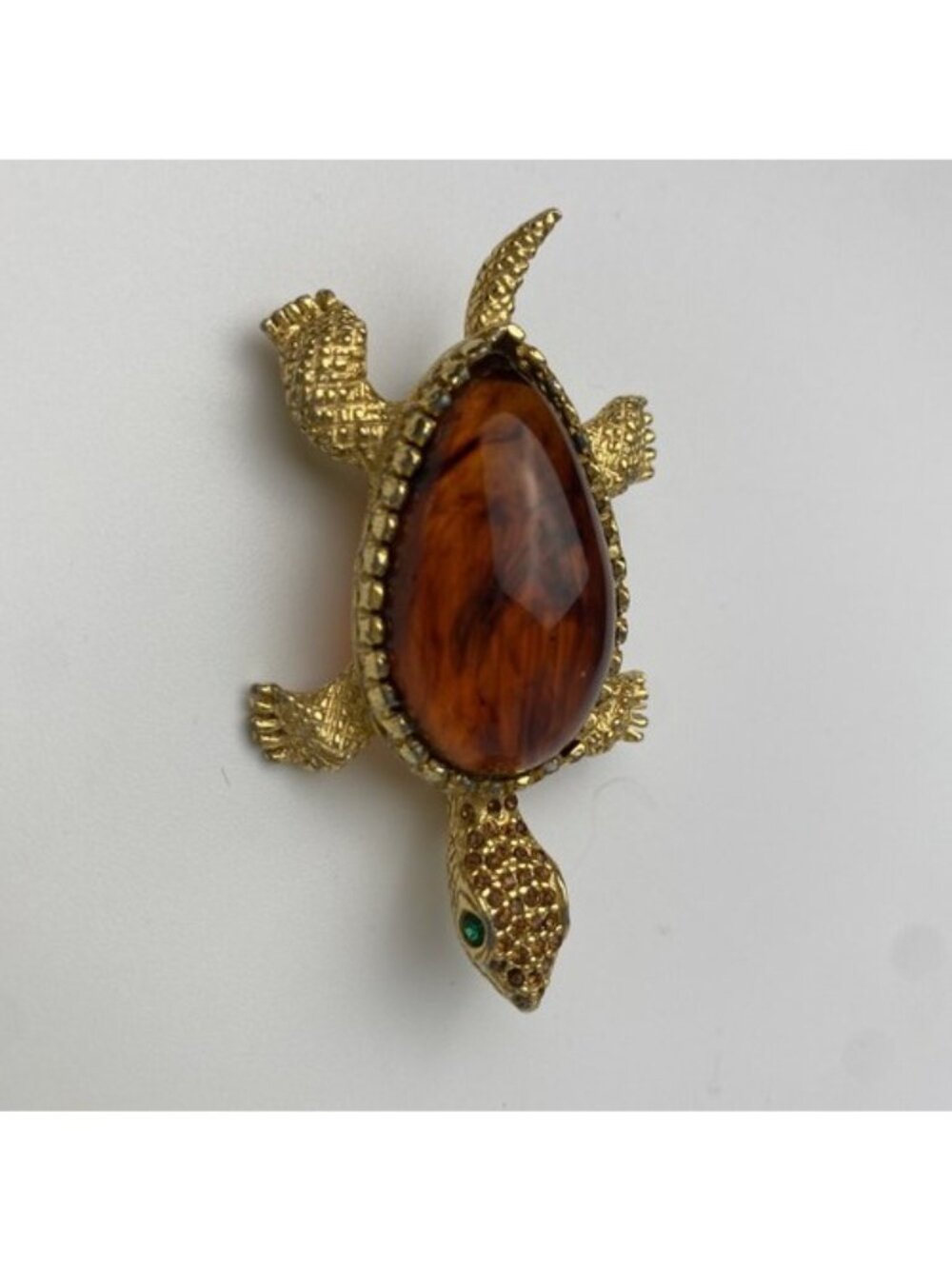 Vintage De Nicola Amber Brown Lucite Body Tortoise Color Turtle Pin Brooch - Picture 5 of 12